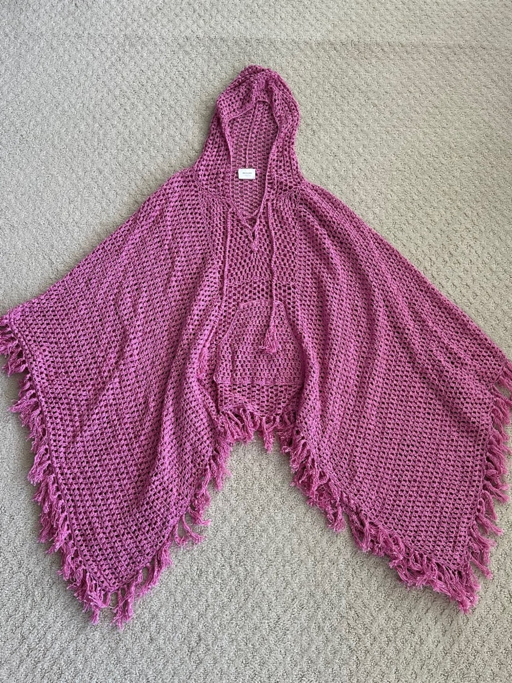 Anna Kosturova Cotton Handmade Crochet California Poncho Hoodie O/S Boho Summer